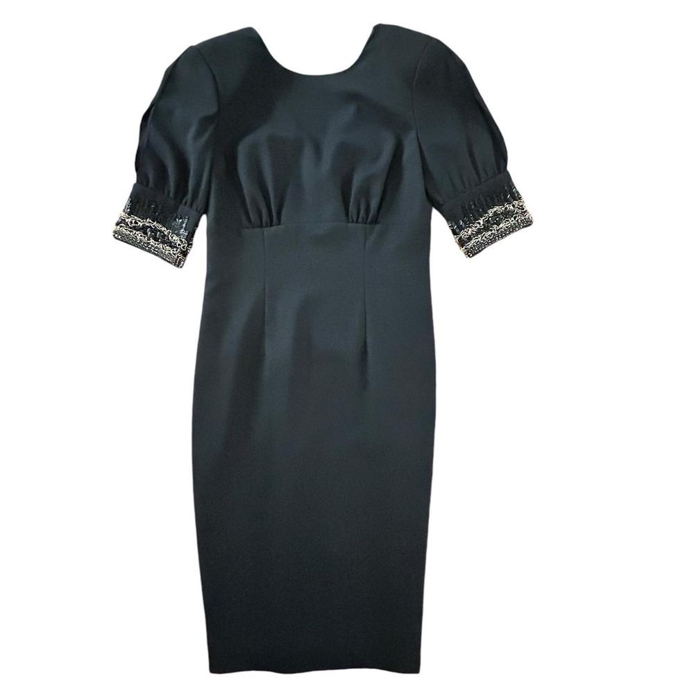 MAGASCHONI Black Beaded DRESS 4 Wool Blend Sheath Cocktail Party Evening Event